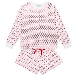 Lila and Hayes Janann Sweatshirt Short Set Heart to Heart Pink Peru Cotton Large